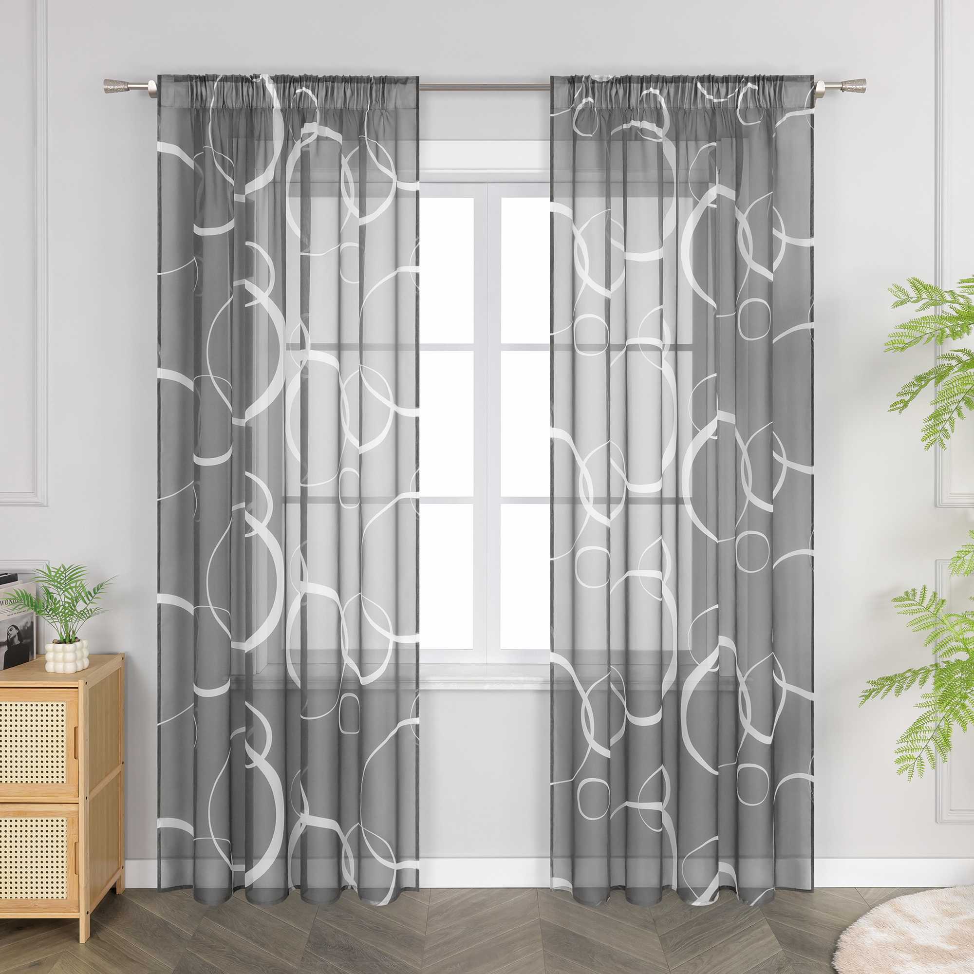 Transparenter Vorhang mit weißen Kreismuster Zugband 1 Stück - Joyswahl