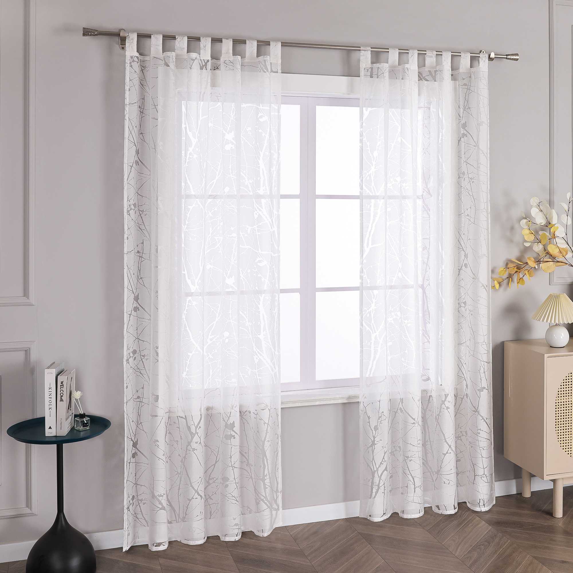 Transparente Vorhang mit Blumenmuster aus Polyester Lichtdurchlässig Wohnzimmer weiß 1 stück - Joyswahl