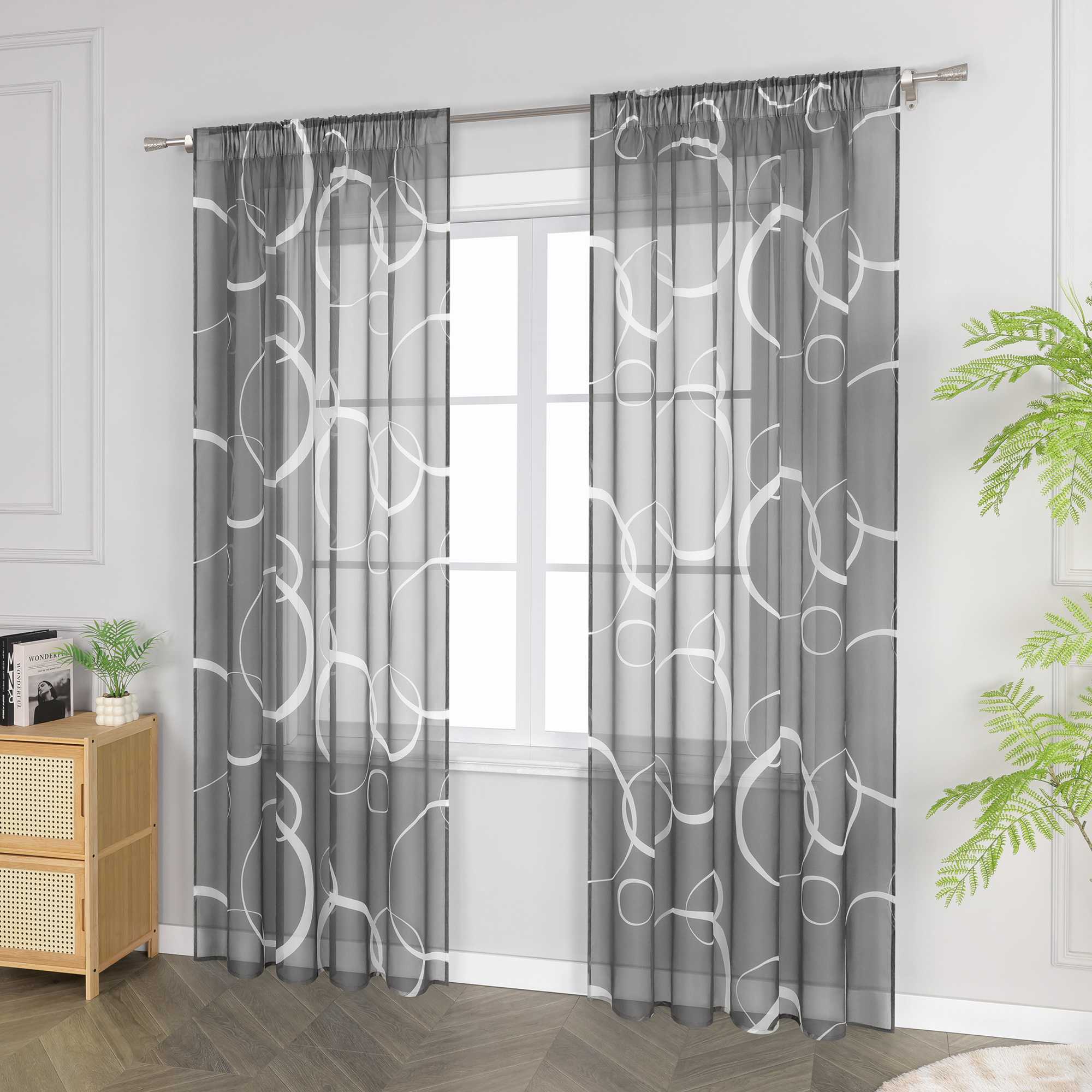 Transparenter Vorhang mit weißen Kreismuster Zugband 1 Stück - Joyswahl