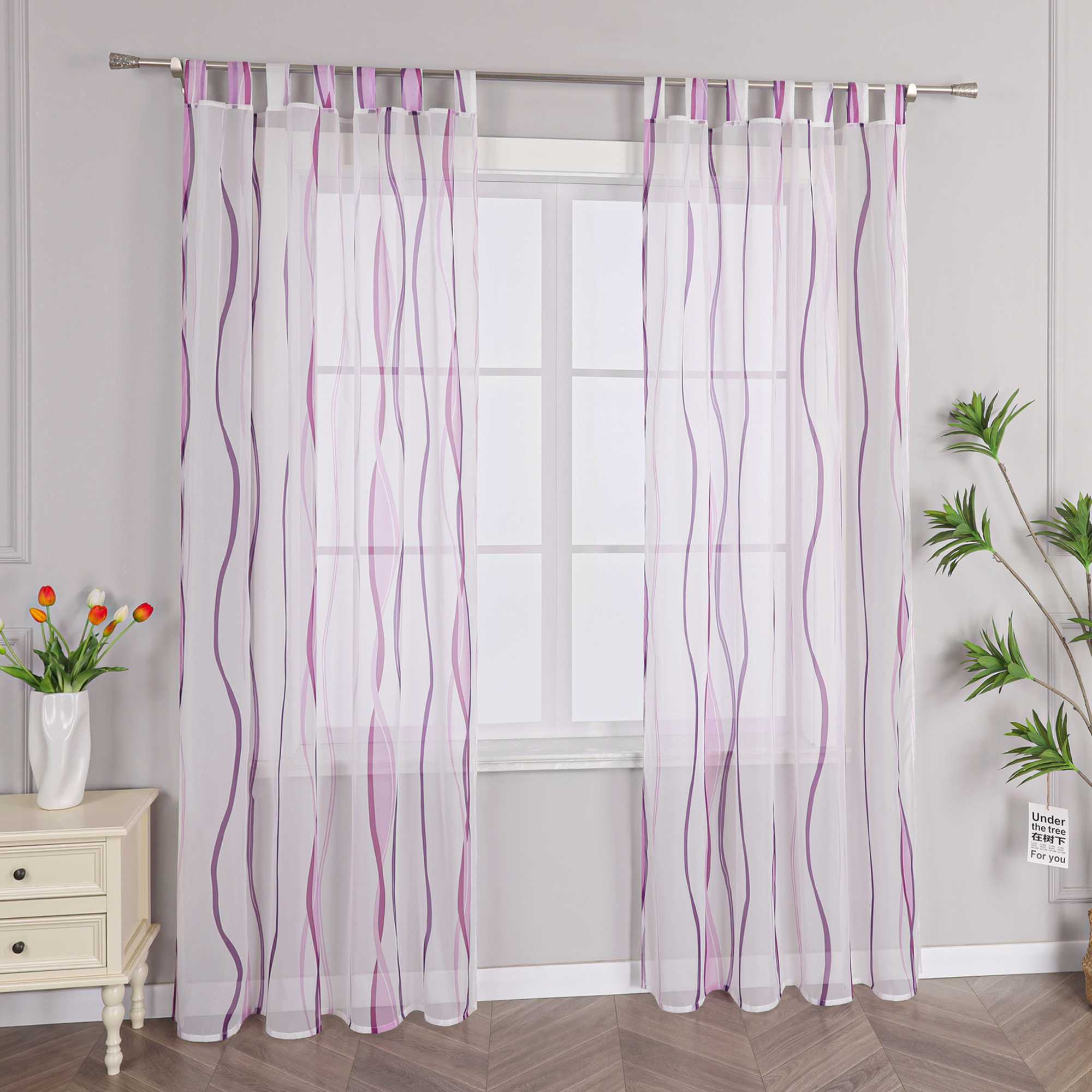 Vorhang Schlaufenschal aus Polyester mit bunten Wellenmustern tranparent 1 stück - Joyswahl