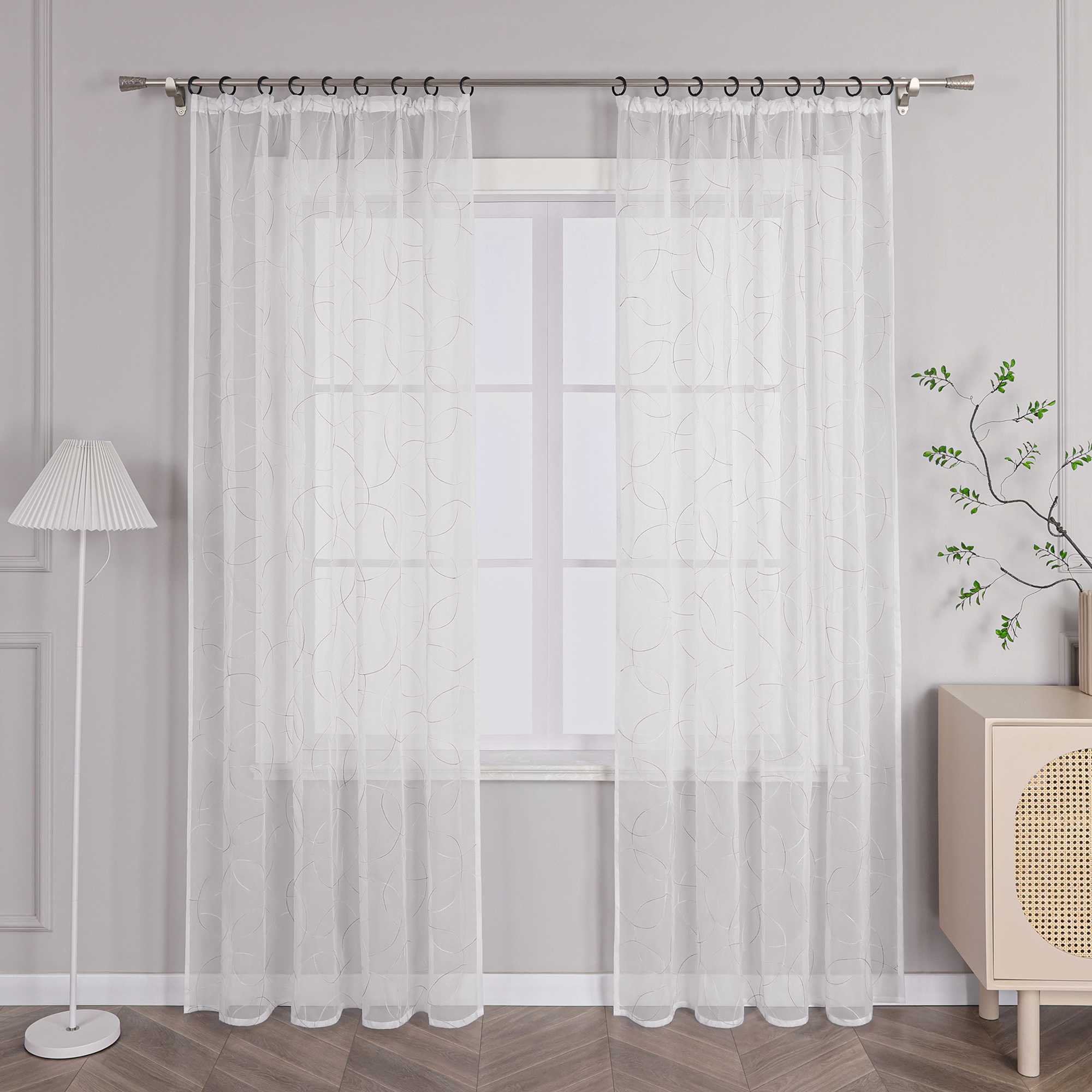 Vorhang mit Kräuselband Voile Gardine mit Kreismuster Bestickt Fensterschal Transparent 1 Stück - Joyswahl