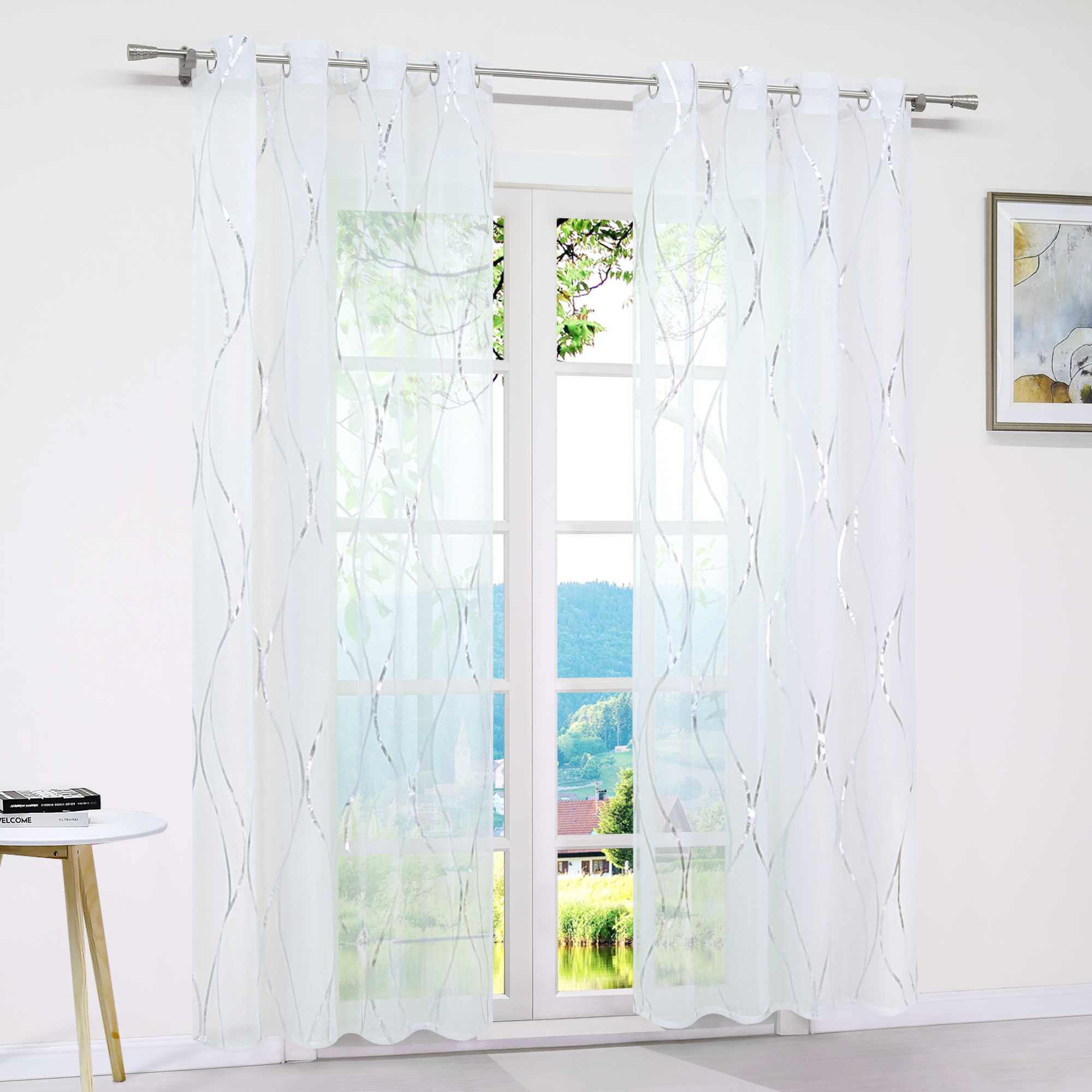 Transparenter Vorhang Ösenschal mit Wellenmuster lichtdurchlässig - Joyswahl