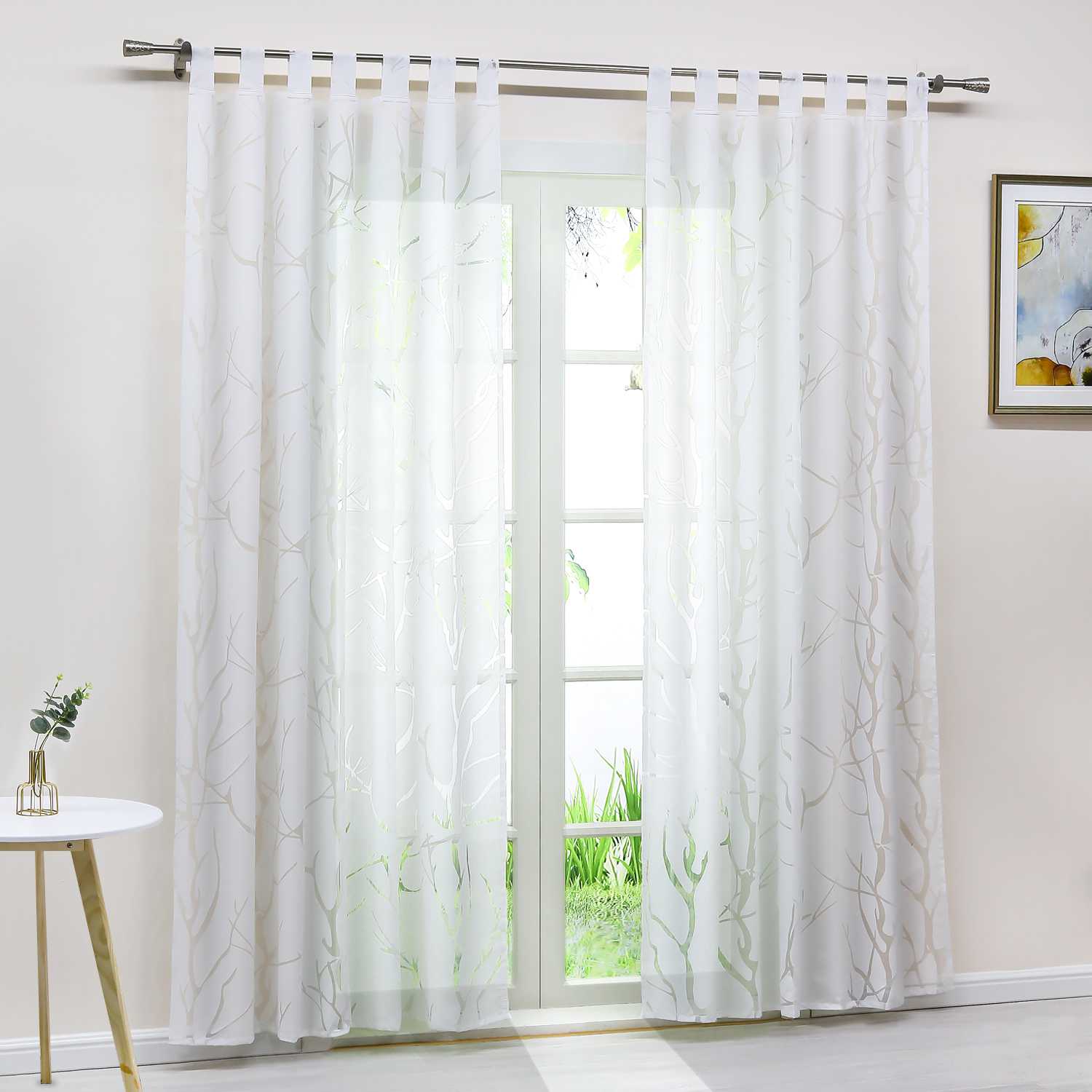 Transparenter Vorhang mit grobes Zweigmuster leicht Schutzfunktion Lichtdurchlässigkeit Gartenstil 1 Stück - Joyswahl