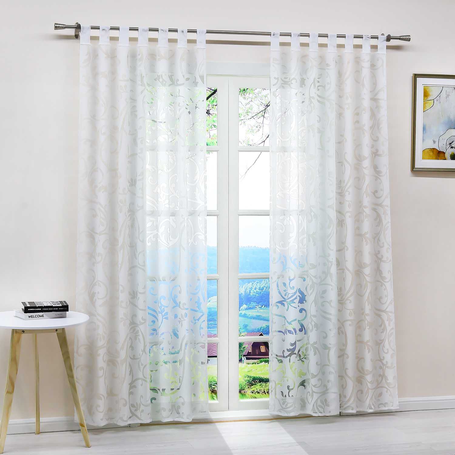 Eleganter transparenter Vorhang mit floralem Muster lichtdurchlässiger Fensterschal für Wohnzimmer 1 Stück - Joyswahl