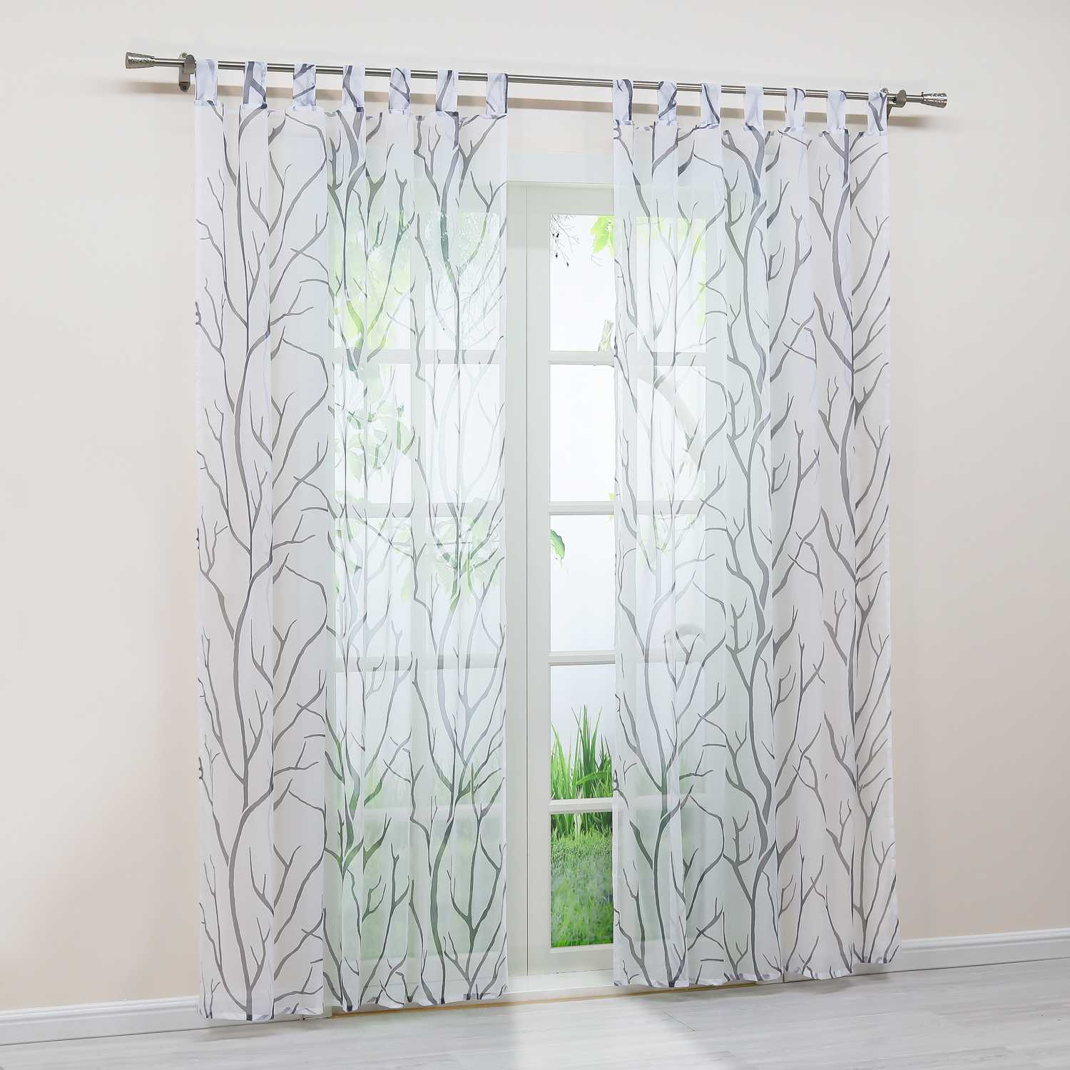 Halbtransparente Vorhang Schlaufenschal mit dichtem Zweigmuster Lichtdurchlässig 1 Stück - Joyswahl