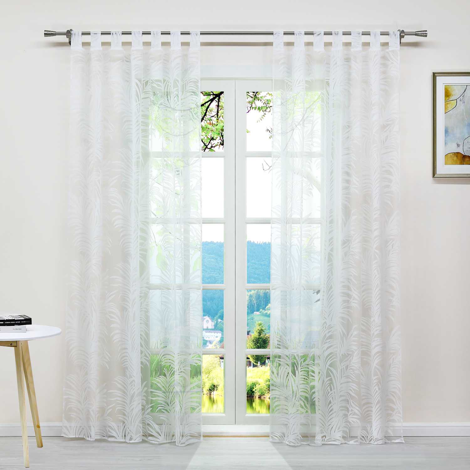 Voile Gardine in Ausbrenner mit Blätter Muster transparenter Vorhang Unifarbiges Schals Wohnzimmer Fensterschal 1 Stück - Joyswahl