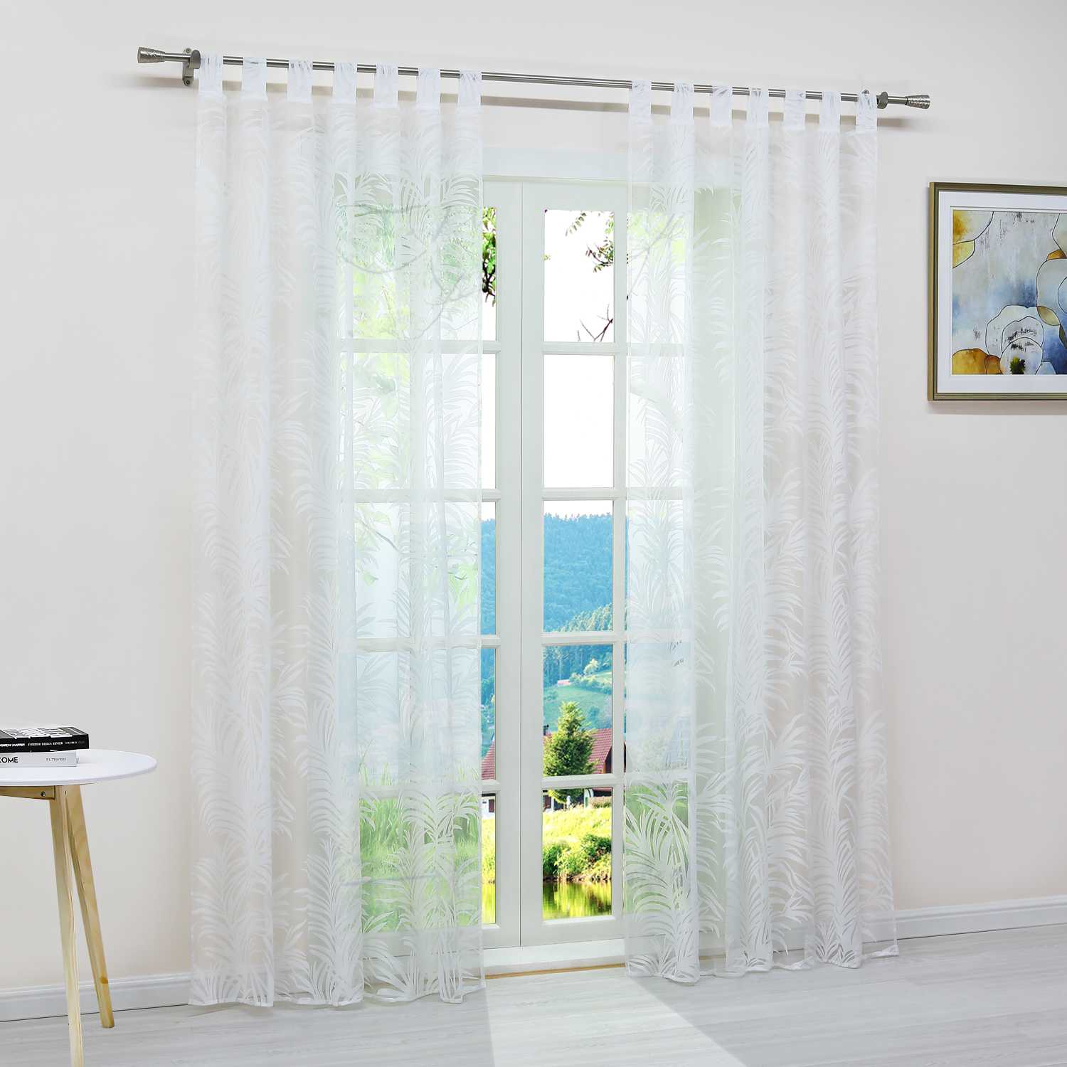 Voile Gardine in Ausbrenner mit Blätter Muster transparenter Vorhang Unifarbiges Schals Wohnzimmer Fensterschal 1 Stück - Joyswahl