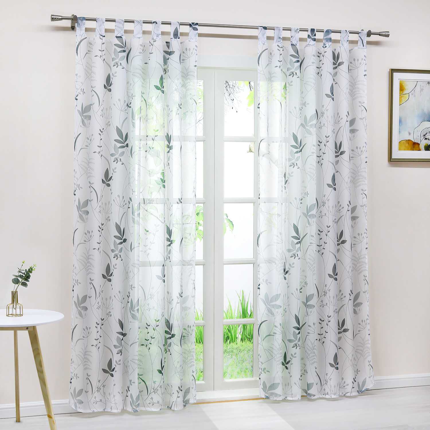Transparenter Vorhang mit Blättermuster leicht Schutzfunktion Gartenstil 1 Stück - Joyswahl
