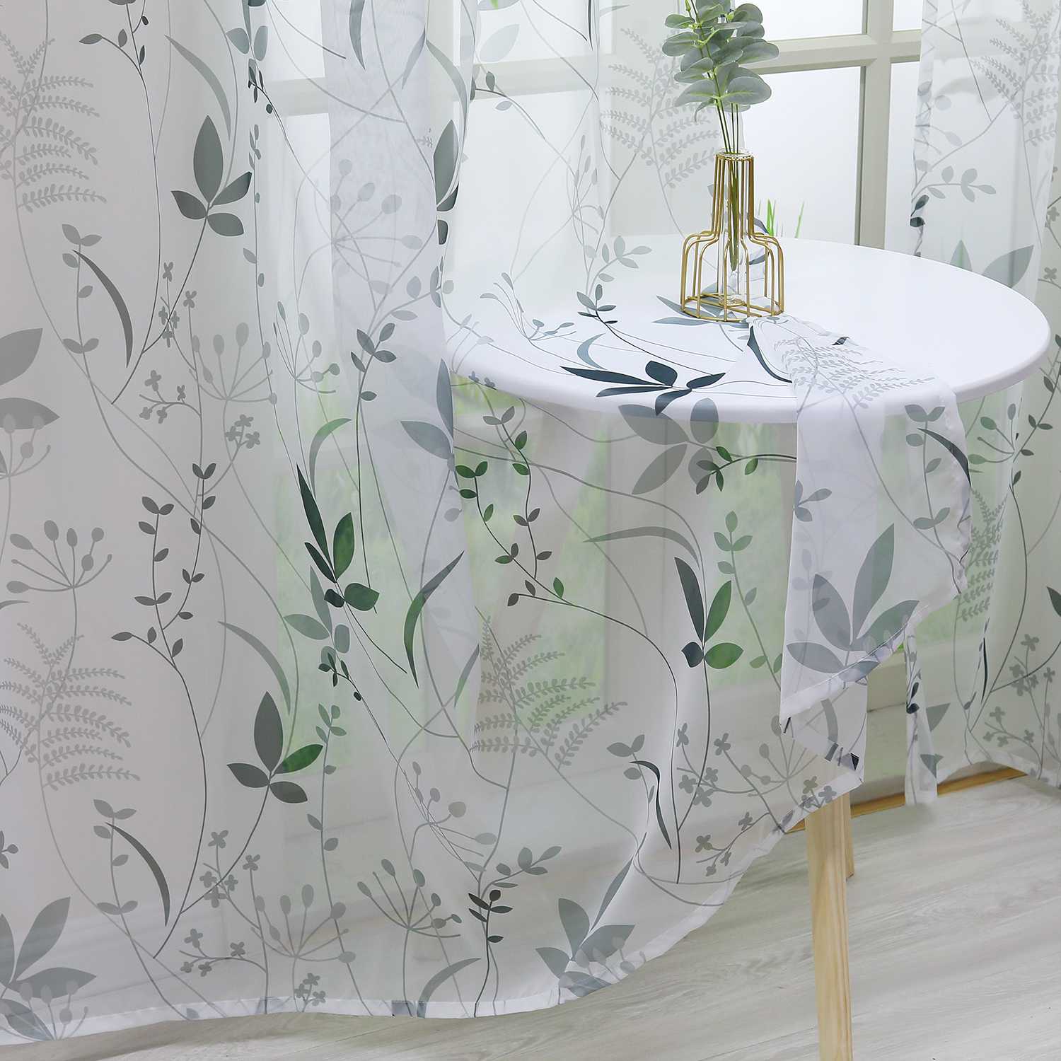 Transparenter Vorhang mit Blättermuster leicht Schutzfunktion Gartenstil 1 Stück - Joyswahl