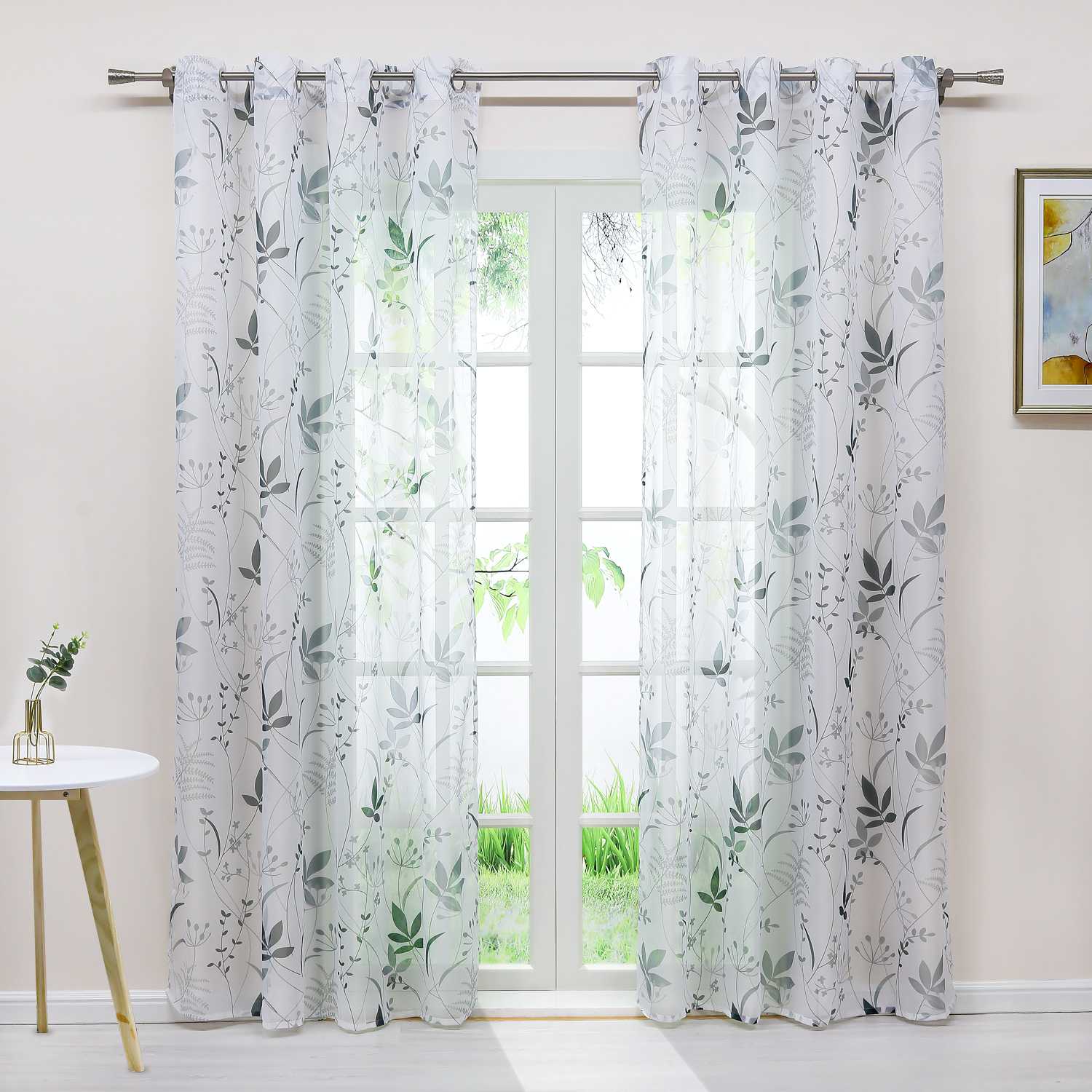 Transparenter Vorhang mit Blättermuster leicht Schutzfunktion Gartenstil 1 Stück - Joyswahl