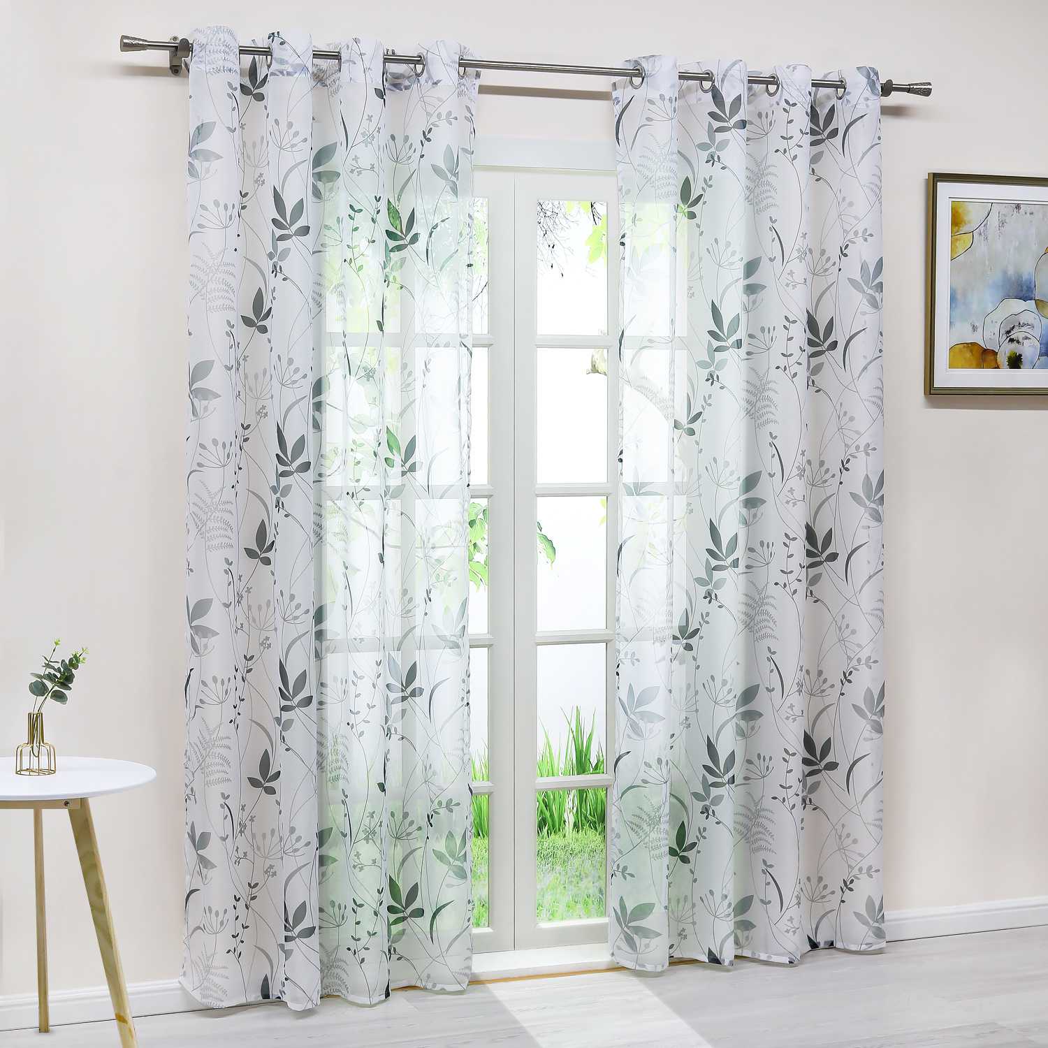 Transparenter Vorhang mit Blättermuster leicht Schutzfunktion Gartenstil 1 Stück - Joyswahl