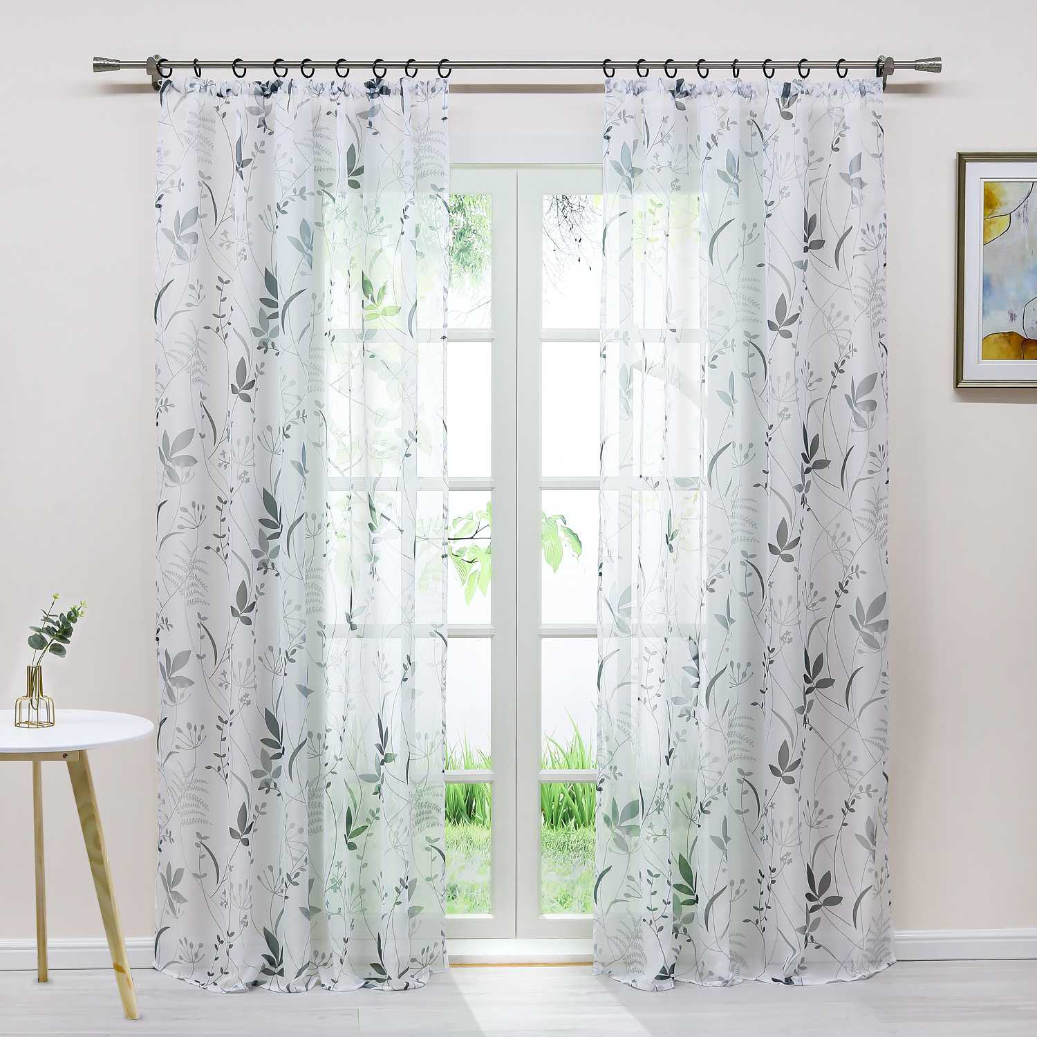 Transparenter Vorhang mit Blättermuster leicht Schutzfunktion Gartenstil 1 Stück - Joyswahl