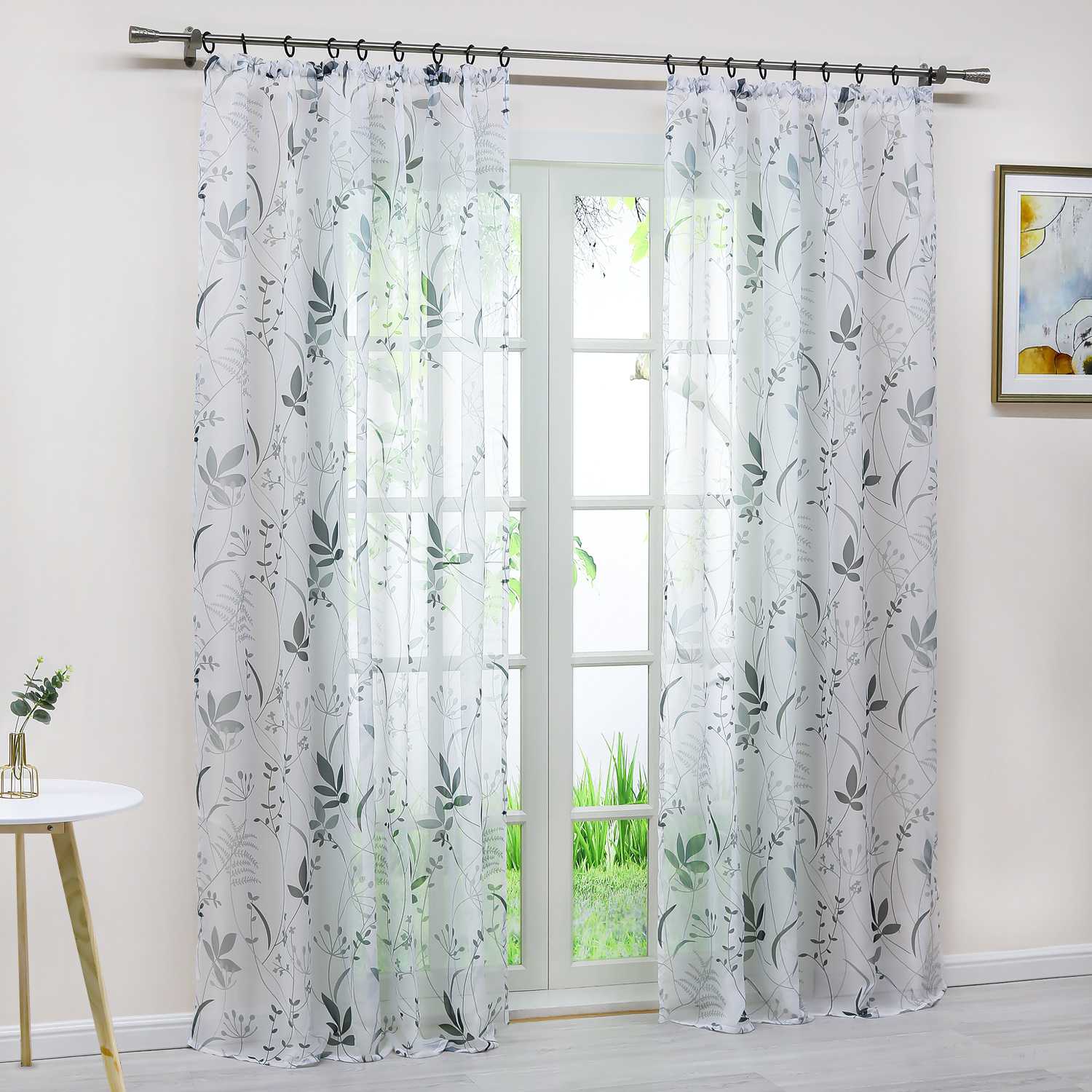 Transparenter Vorhang mit Blättermuster leicht Schutzfunktion Gartenstil 1 Stück - Joyswahl