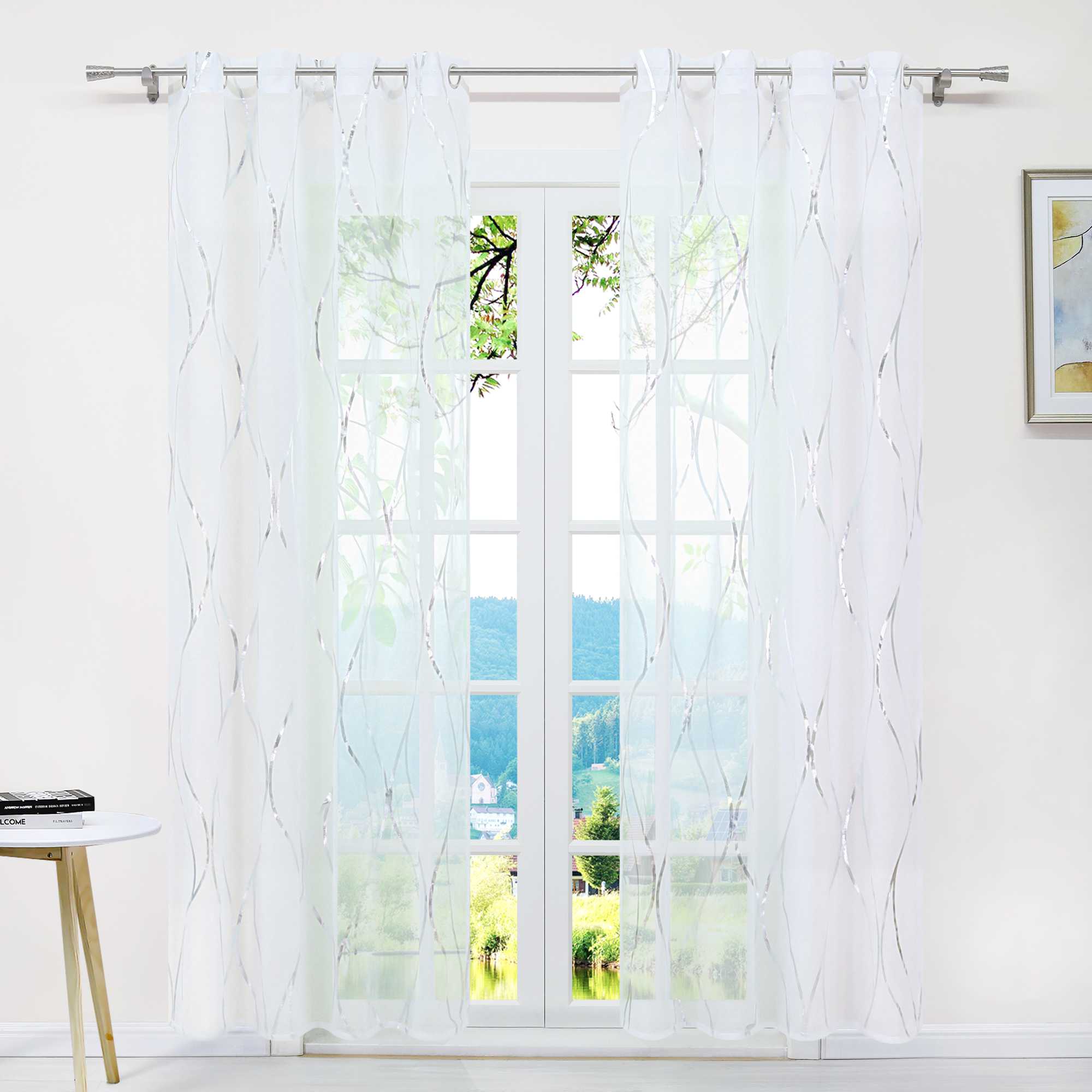 Transparenter Vorhang Ösenschal mit Wellenmuster lichtdurchlässig - Joyswahl