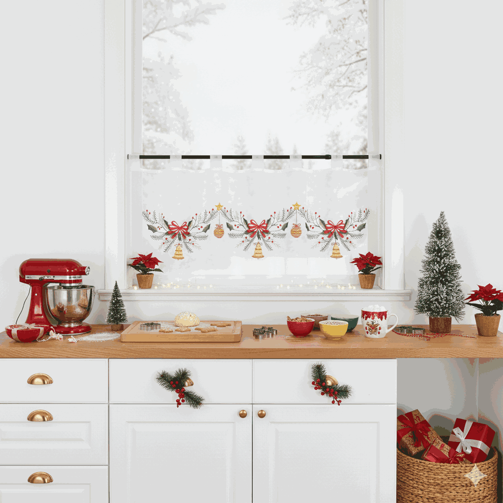 Scheibengardine Transparent mit Weihnachtsglocken